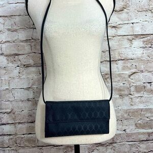 Black Fabric Crossbody Travel Wallet Card Case 8x4 Inches